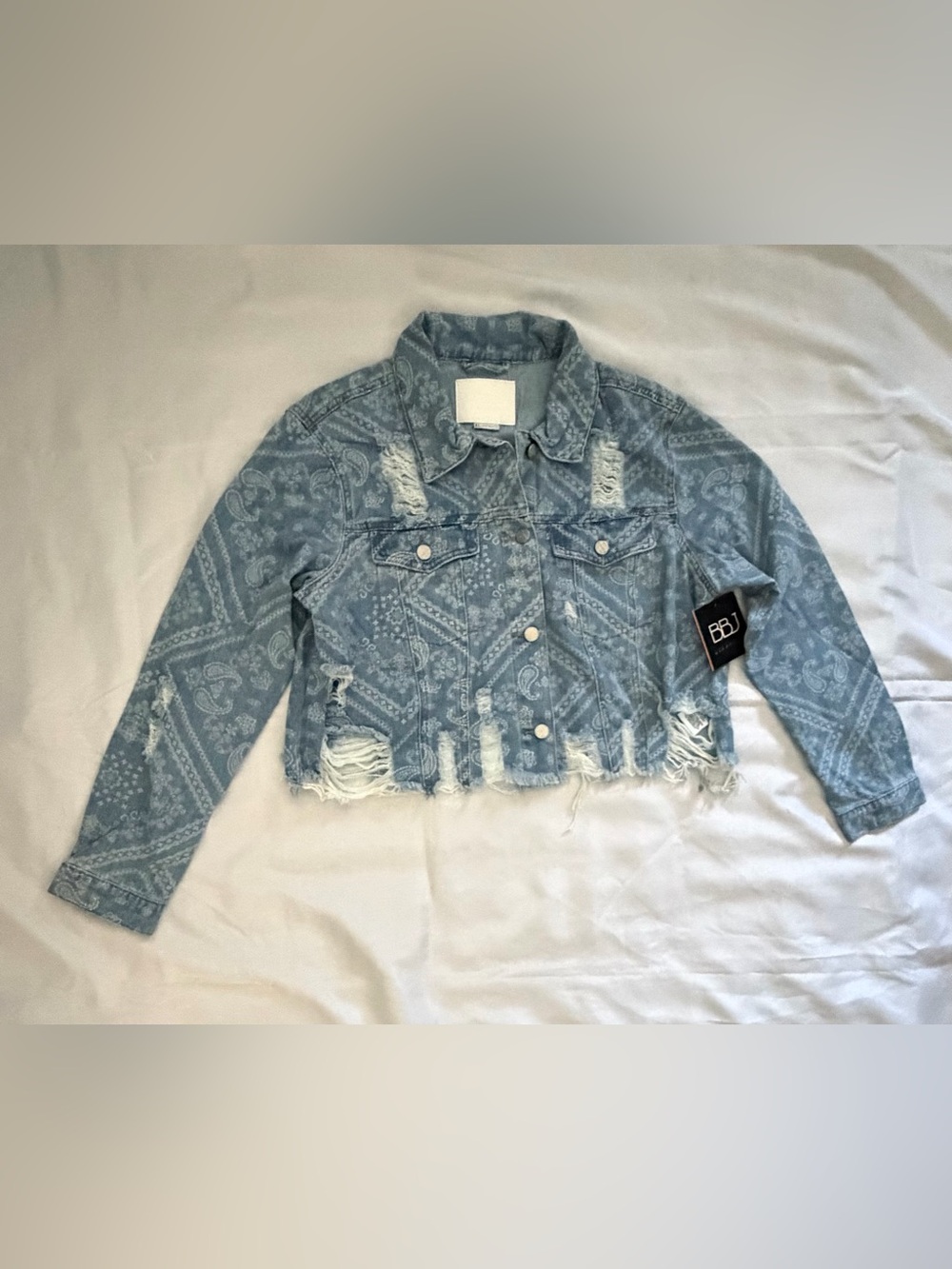 BBJ Light Blue  Distressed Cropped Denim Jacket